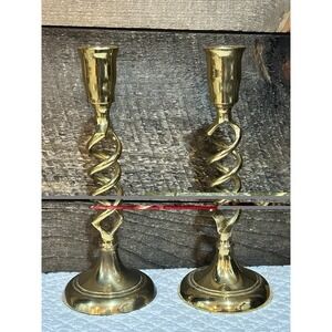 Vintage Pair of Open Barley Twist Brass Candle Sticks 7.5" Spiral